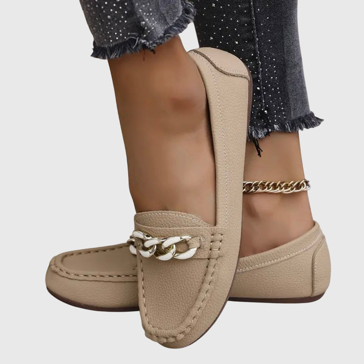 Gold Chain Loafers Women Cushioned Anti-Slip Elegant