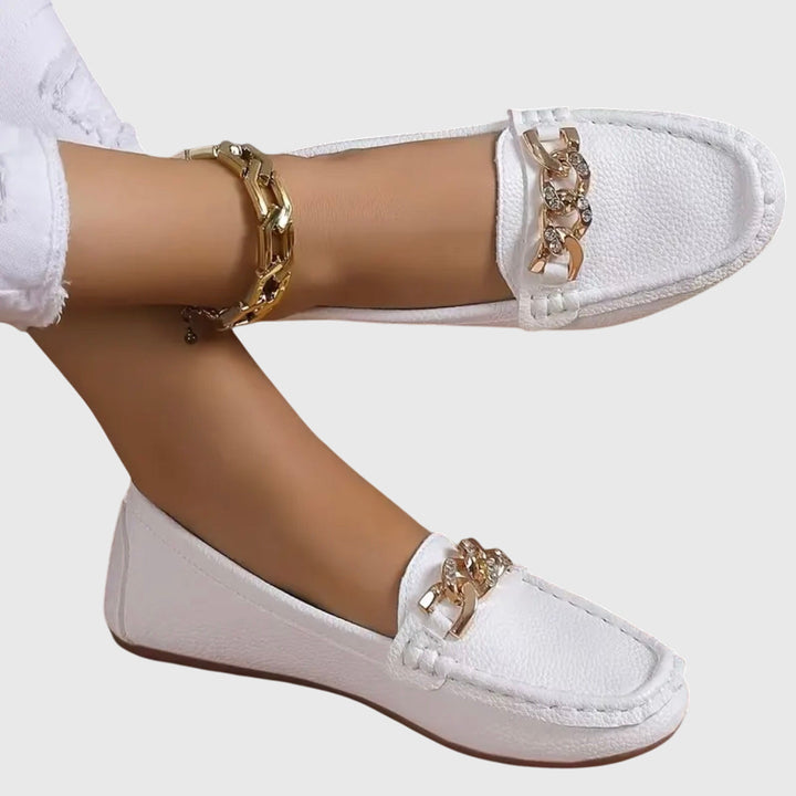 Gold Chain Loafers Women Cushioned Anti-Slip Elegant