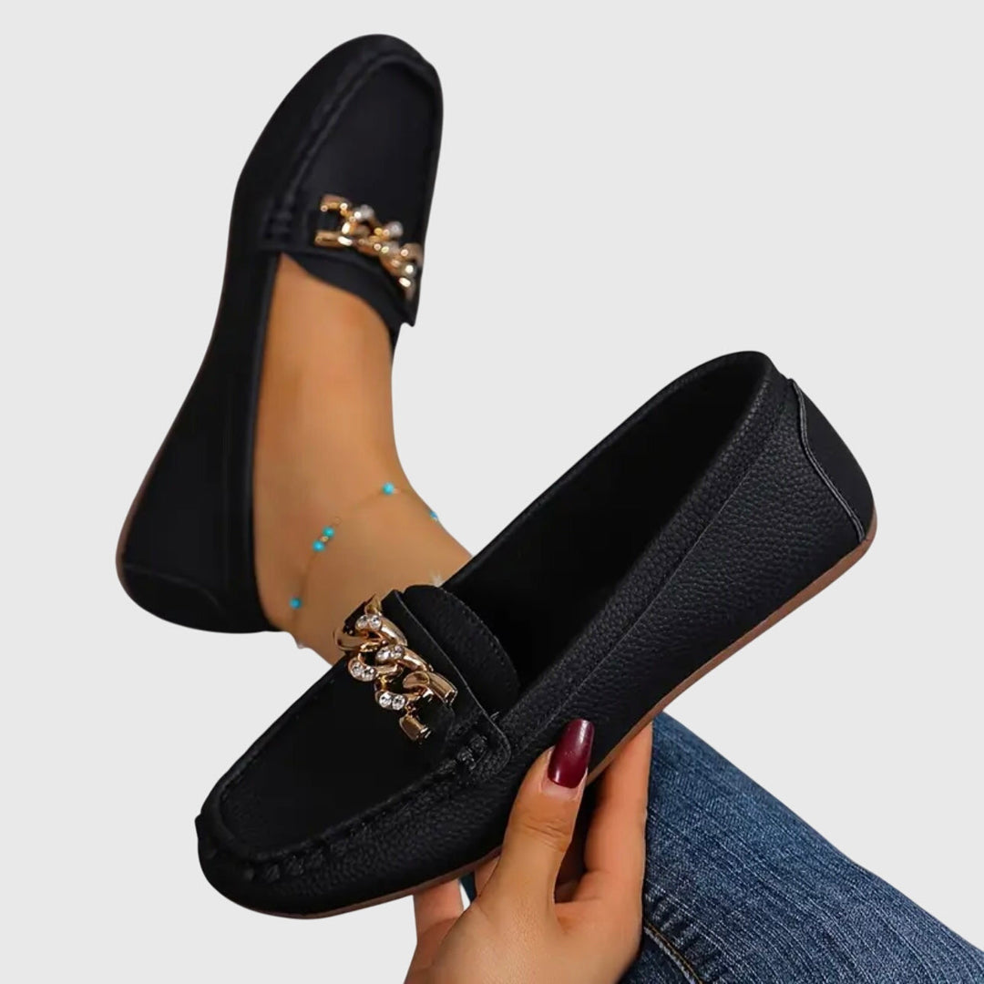 Gold Chain Loafers Women Cushioned Anti-Slip Elegant