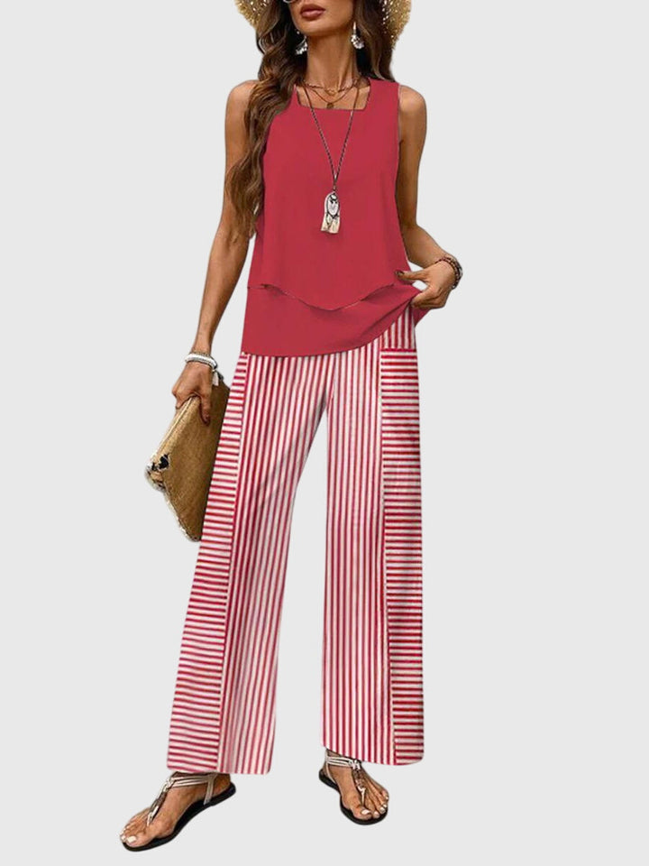 2-Piece Summer Set Women Square Neck Plant Print Loose