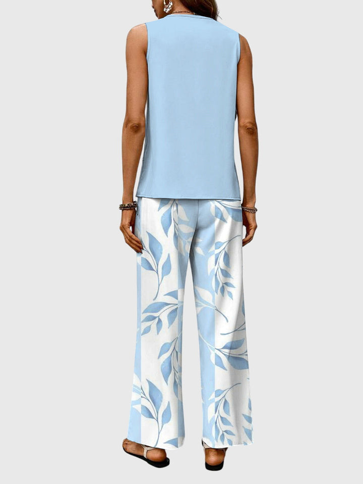 2-Piece Summer Set Women Square Neck Plant Print Loose