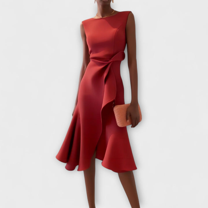 Asymmetric Midi Dress Women Sleeveless Draped Elegant