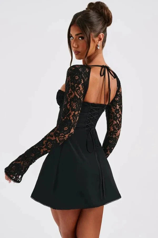 Lace Bodycon Mini Dress Flared Sleeve Women