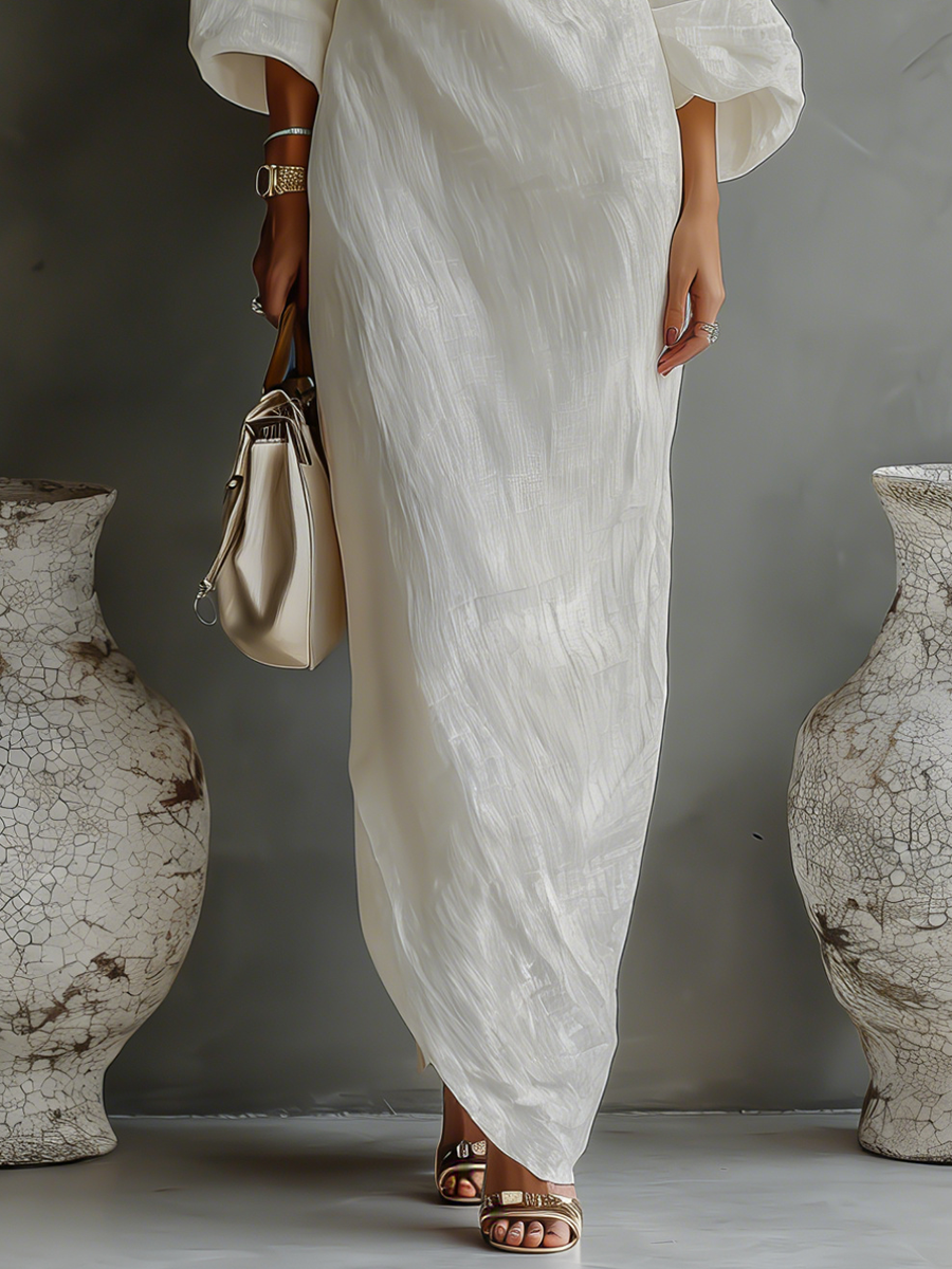 One Shoulder Maxi Dress Women Linen Ivory Elegant