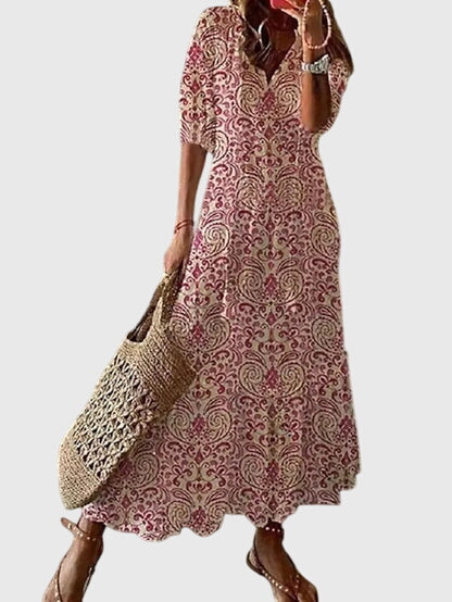 Boho Vintage Dress Women V-Neck Floral Breezy Summer