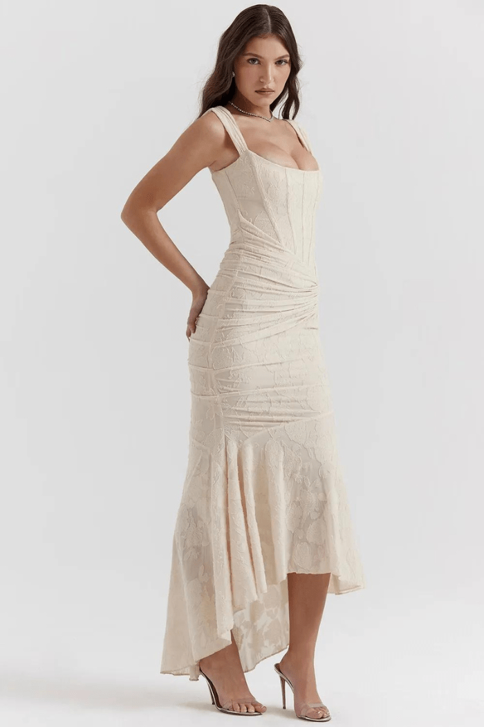 Rose Print Georgette Maxi Dress Cupped Lined