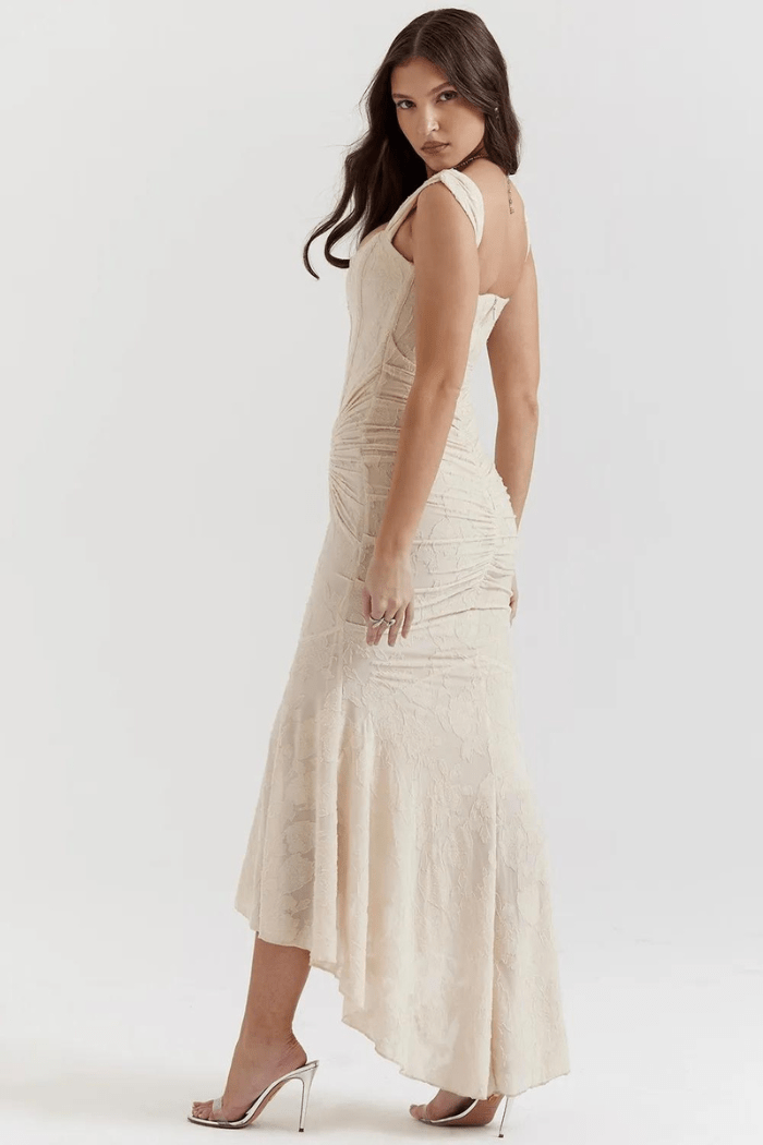 Rose Print Georgette Maxi Dress Cupped Lined