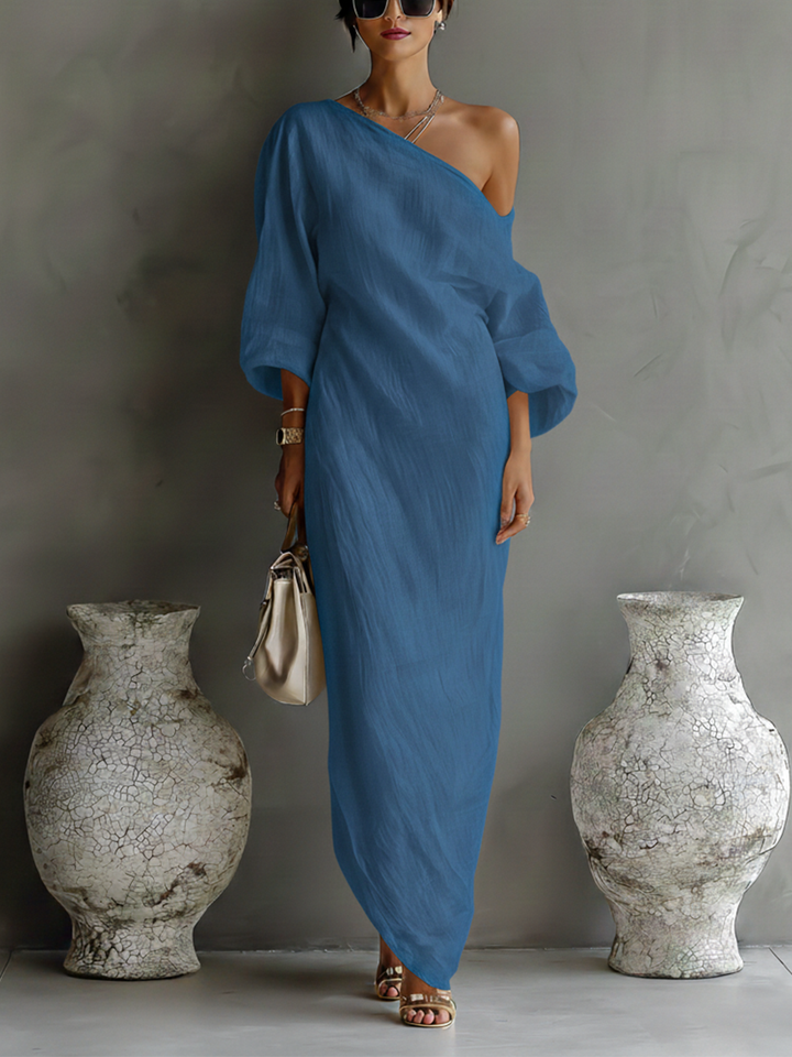 One Shoulder Maxi Dress Women Linen Ivory Elegant