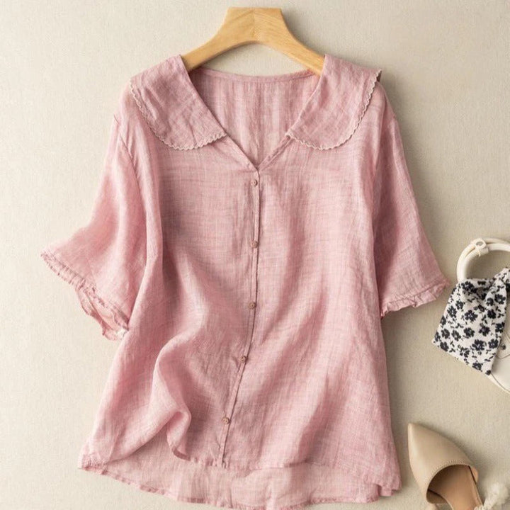 Vintage Blouse Women Scalloped Collar Loose Airy Elegant Casual