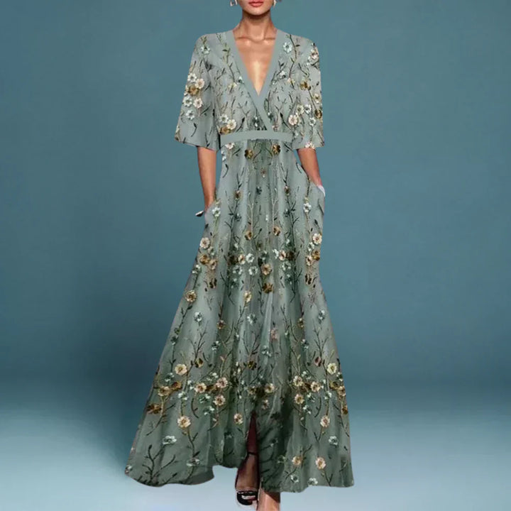 Boho Floral Dress Women V-Neck Belted Soft Midi Summer Casual