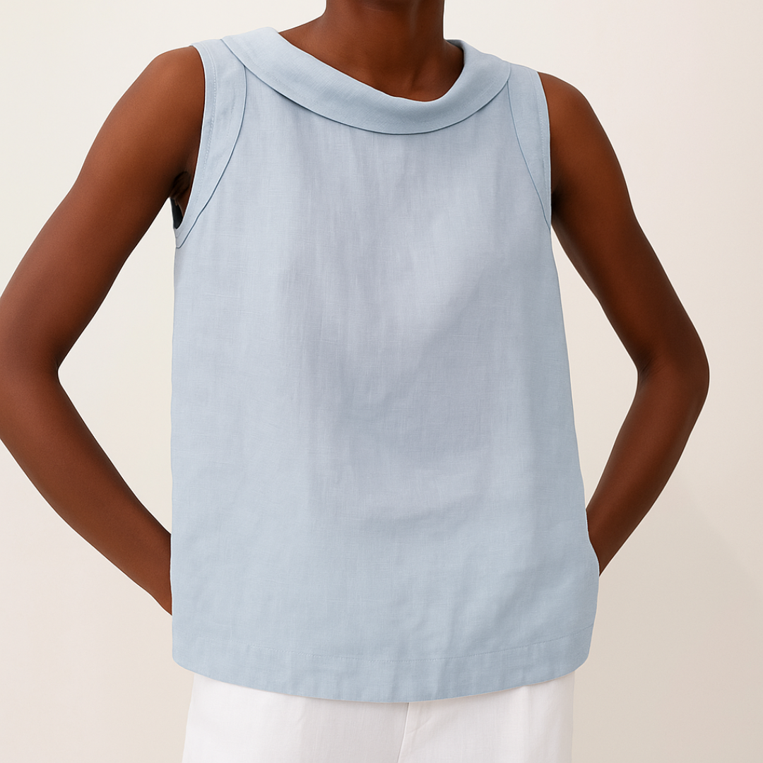 Sleeveless Cotton Shirt Women Solid Collar Basic Top Summer Blue
