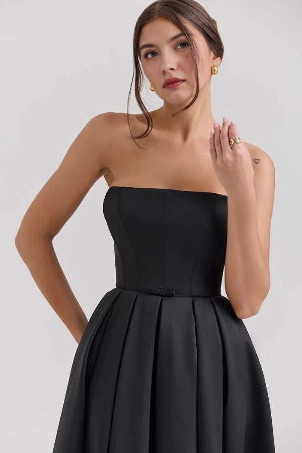 Strapless Corset Midi Dress Pleated Skirt