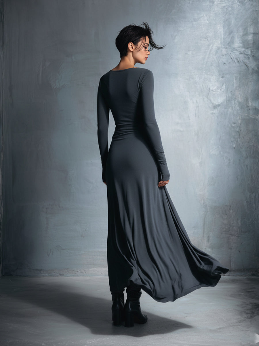 Wrap Maxi Dress Women V-Neck Knot Detail Sleeveless Grey