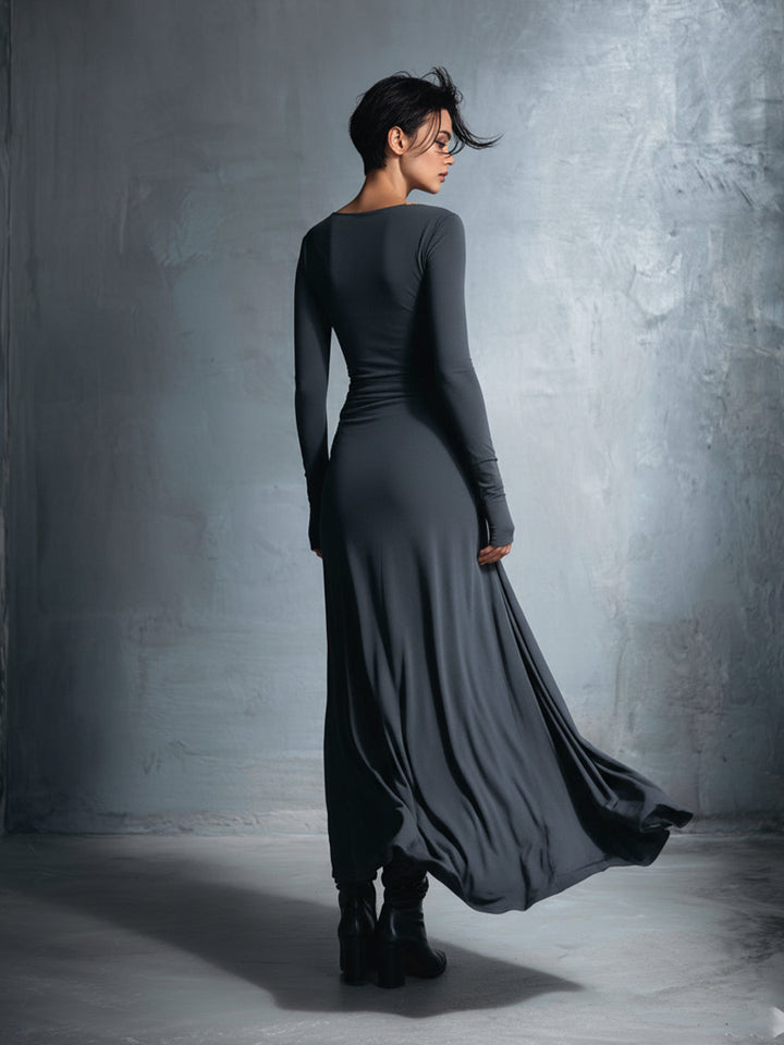 Wrap Maxi Dress Women V-Neck Knot Detail Sleeveless Grey