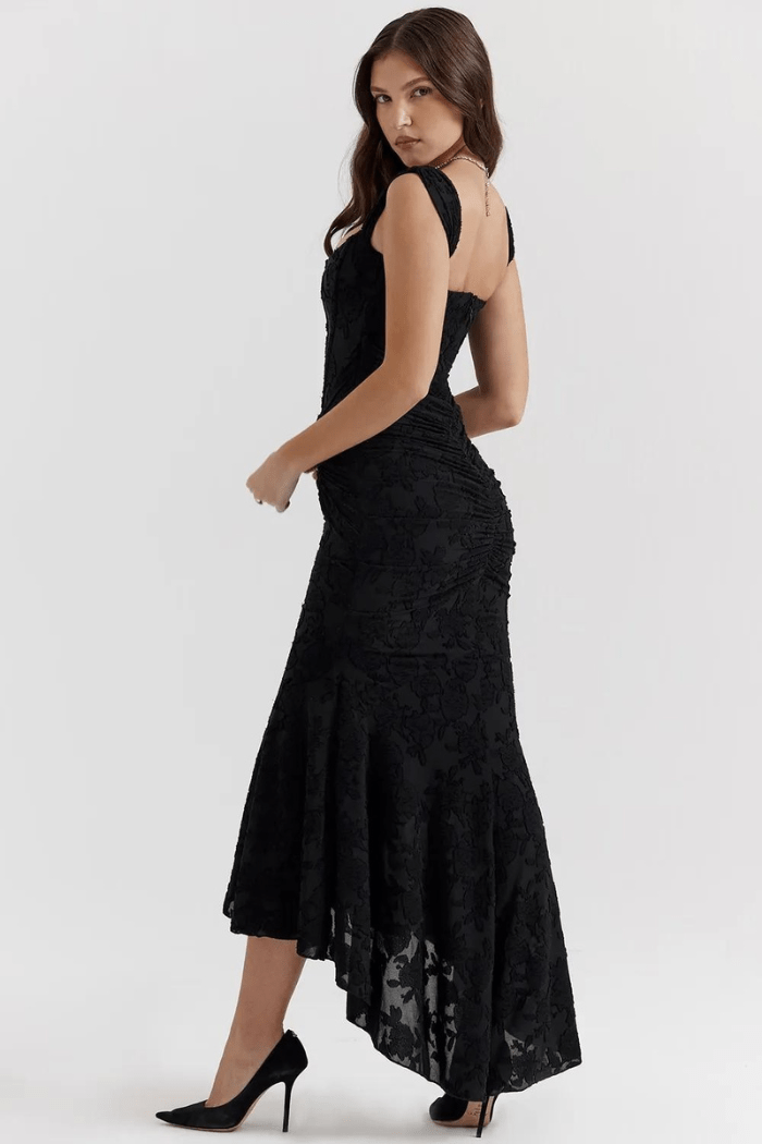 Rose Print Georgette Maxi Dress Cupped Lined