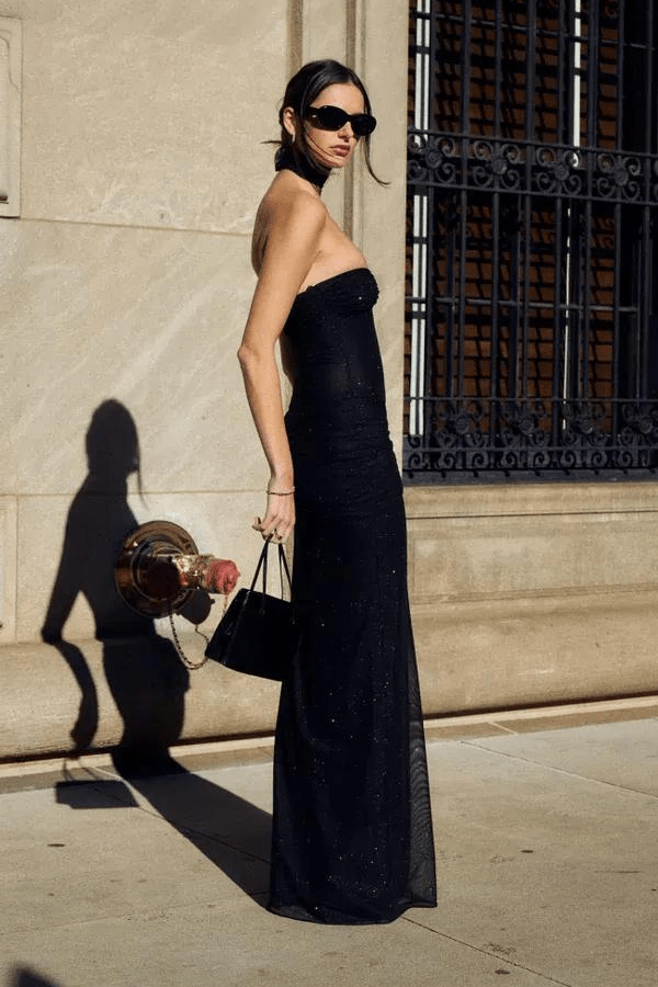 Strapless Shimmer Ruched Waist Dress Women