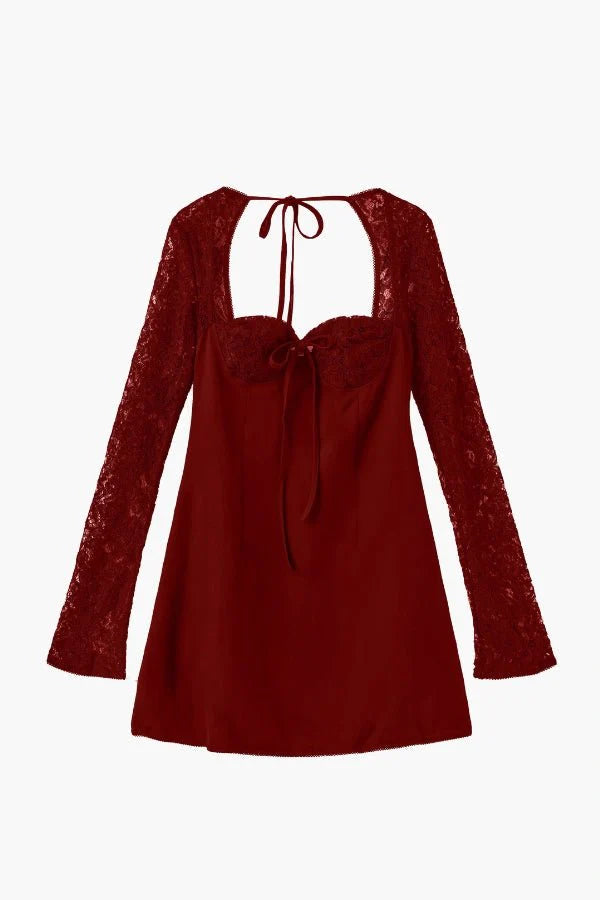 Lace Bodycon Mini Dress Flared Sleeve Women