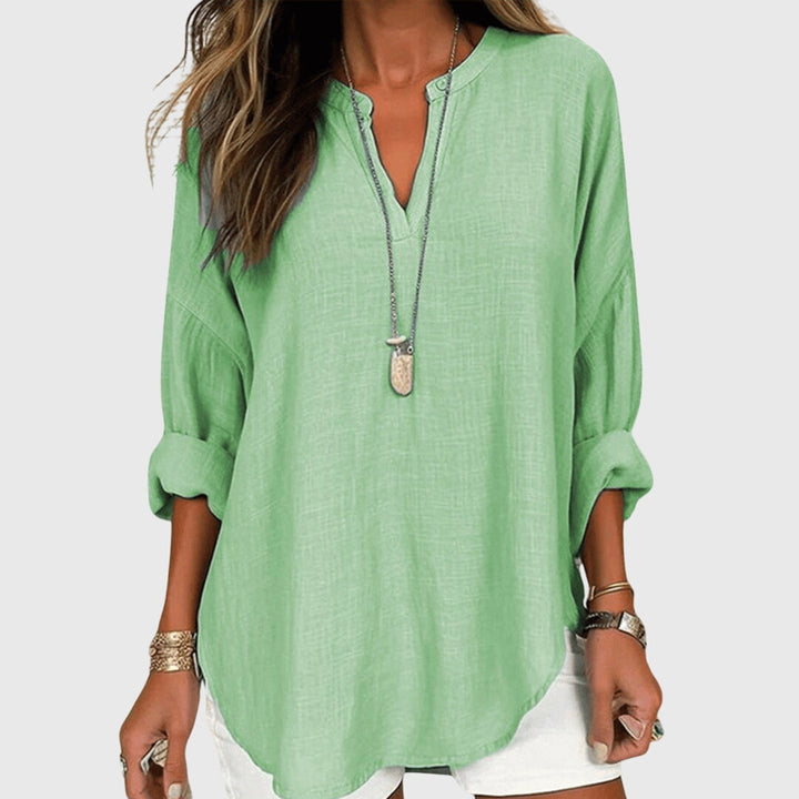 Flowy Beach Shirt Women Round Neck Long Sleeve Casual