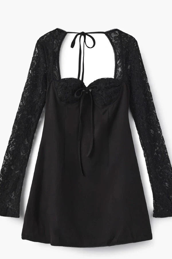 Lace Bodycon Mini Dress Flared Sleeve Women