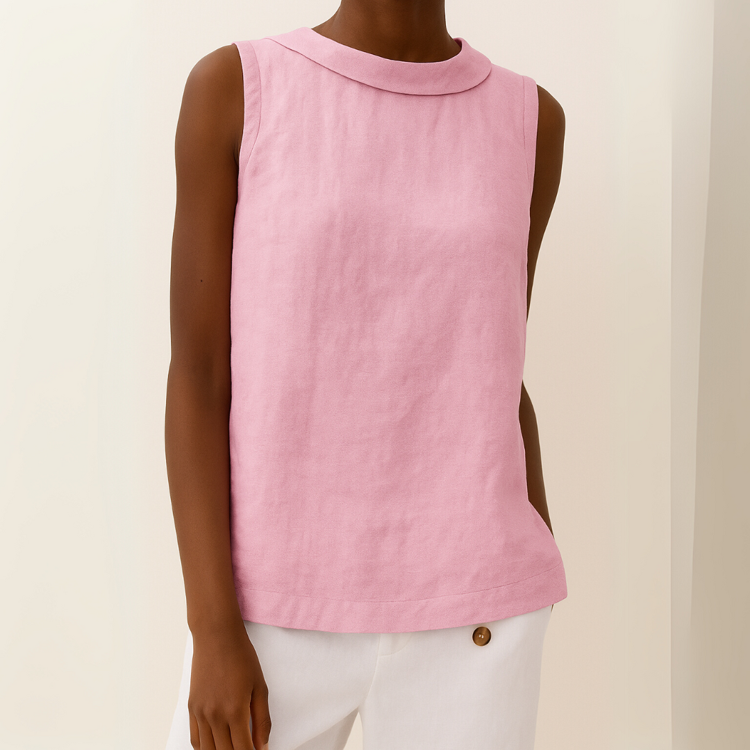 Sleeveless Cotton Shirt Women Solid Collar Basic Top Summer Blue