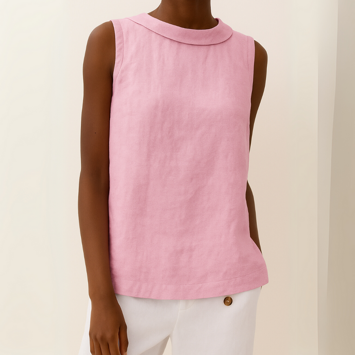 Sleeveless Cotton Shirt Women Solid Collar Basic Top Summer Blue