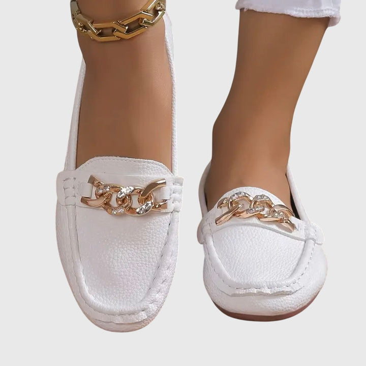 Gold Chain Loafers Women Cushioned Anti-Slip Elegant