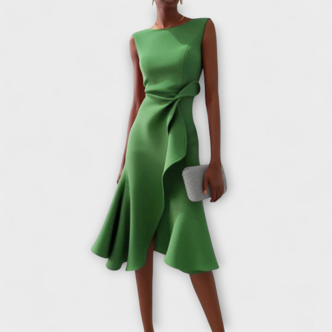 Asymmetric Midi Dress Women Sleeveless Draped Elegant
