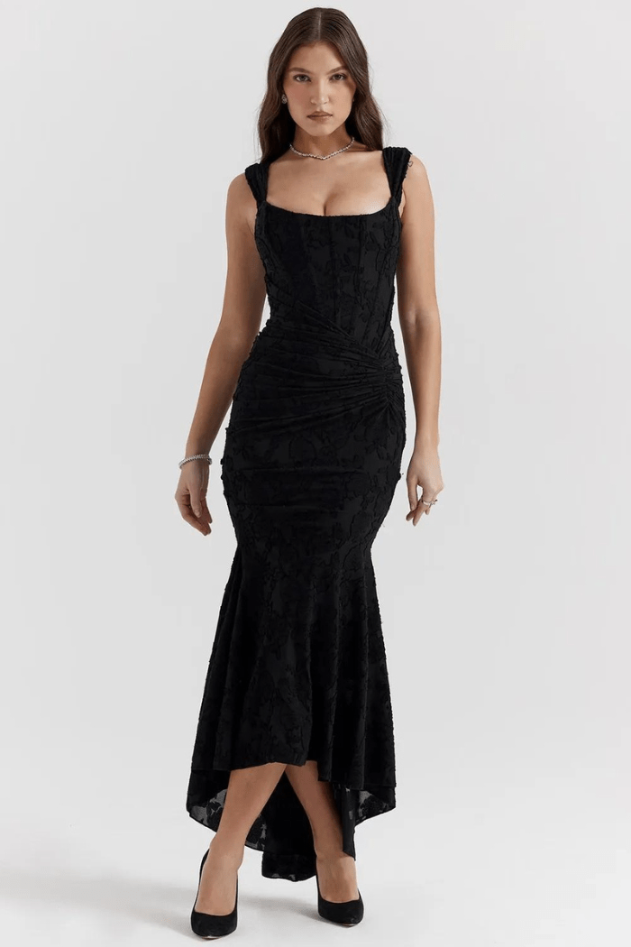Rose Print Georgette Maxi Dress Cupped Lined