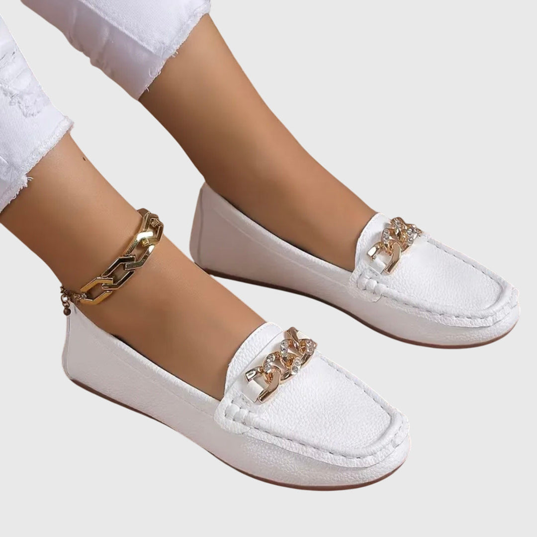 Gold Chain Loafers Women Cushioned Anti-Slip Elegant