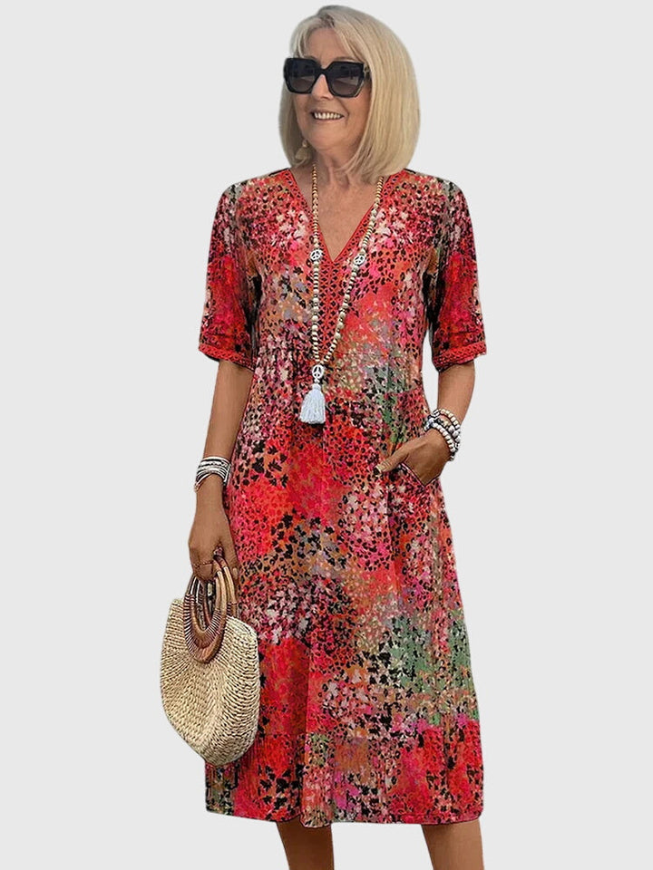 Floral Midi Dress Women Lightweight Breathable Elegan