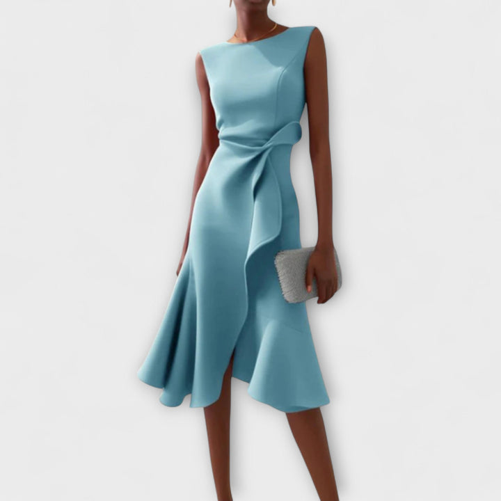 Asymmetric Midi Dress Women Sleeveless Draped Elegant