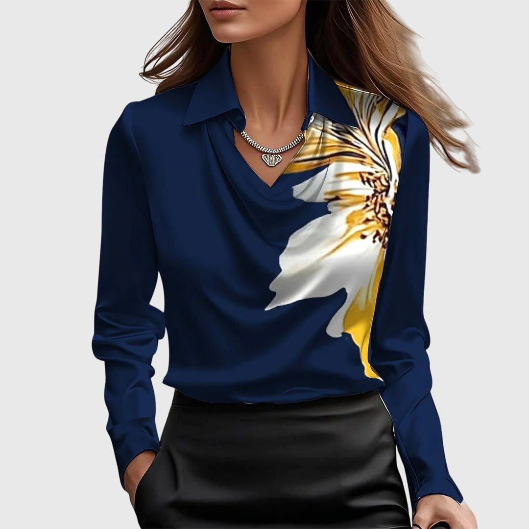 Satin Blouse Women Pleated Neck Flowing Elegant Chic