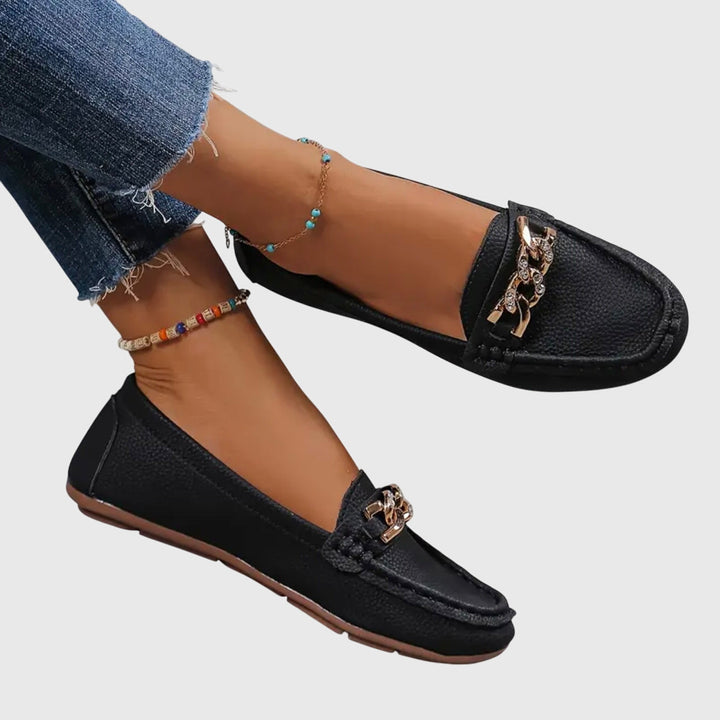 Gold Chain Loafers Women Cushioned Anti-Slip Elegant