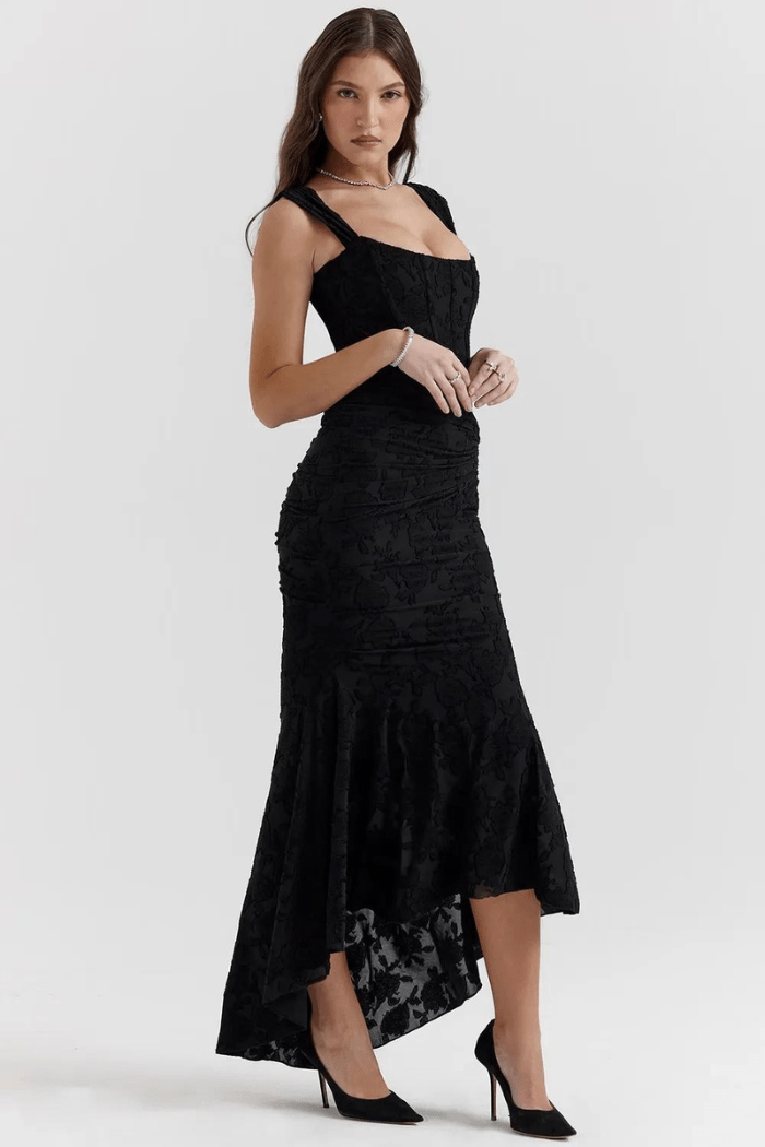 Rose Print Georgette Maxi Dress Cupped Lined