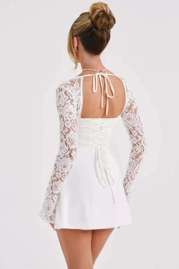 Lace Bodycon Mini Dress Flared Sleeve Women