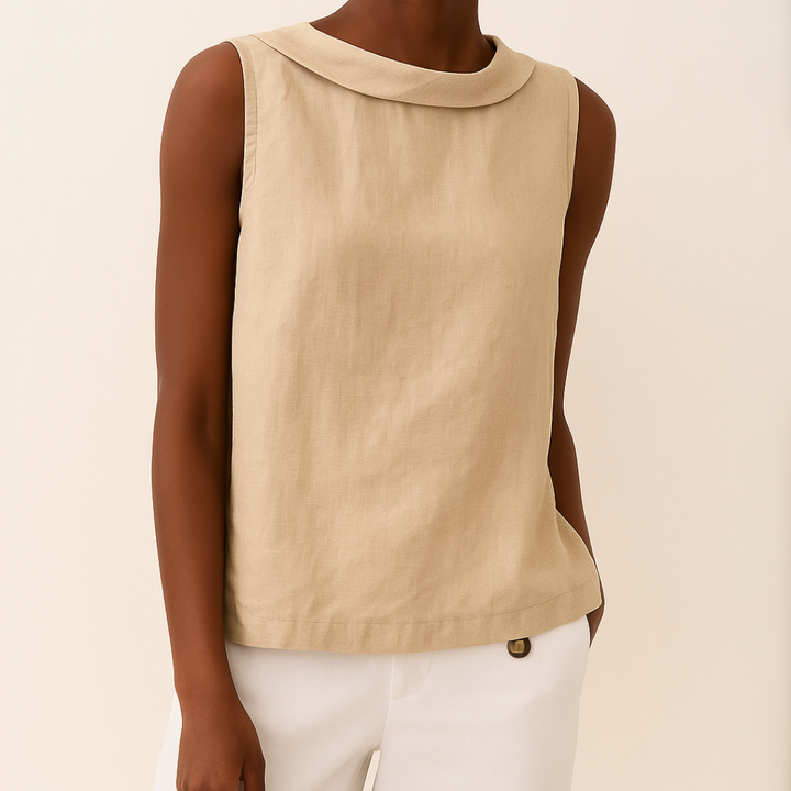 Sleeveless Cotton Shirt Women Solid Collar Basic Top Summer Blue