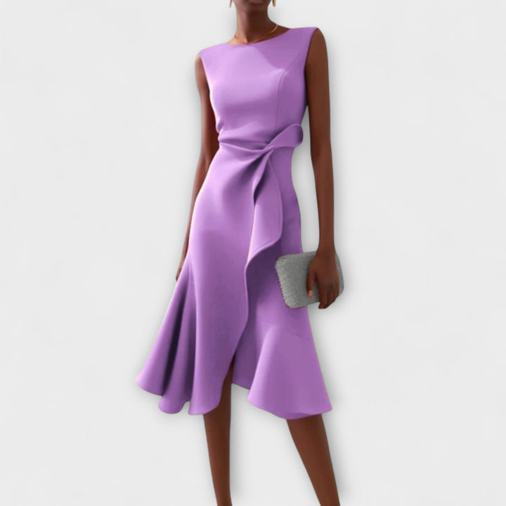 Asymmetric Midi Dress Women Sleeveless Draped Elegant
