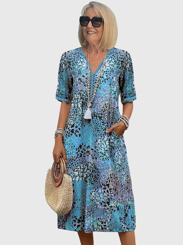 Floral Midi Dress Women Lightweight Breathable Elegan