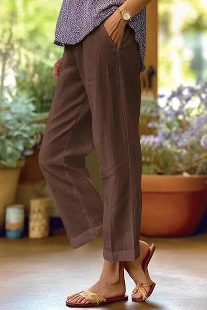 Linen Trousers Women Straight Leg Wide Summer Casual Pockets