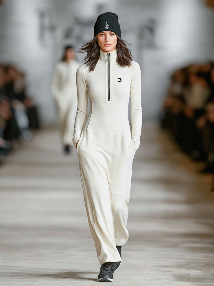 Sporty Maxi Dress Women Zipper Collar Loose Cotton