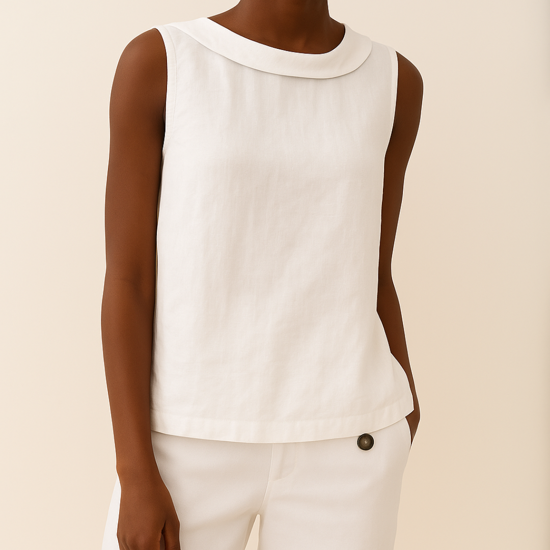 Sleeveless Cotton Shirt Women Solid Collar Basic Top Summer Blue
