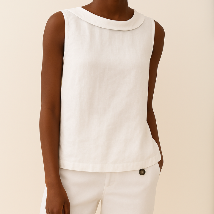 Sleeveless Cotton Shirt Women Solid Collar Basic Top Summer Blue