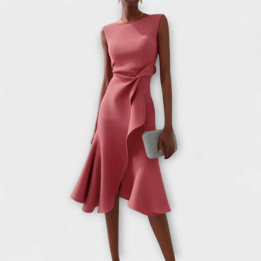 Asymmetric Midi Dress Women Sleeveless Draped Elegant