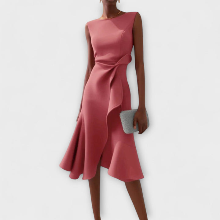Asymmetric Midi Dress Women Sleeveless Draped Elegant