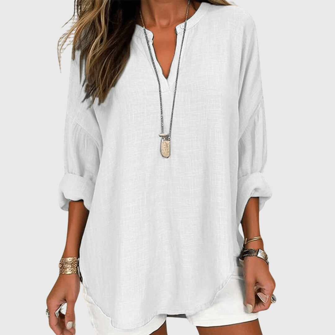 Flowy Beach Shirt Women Round Neck Long Sleeve Casual