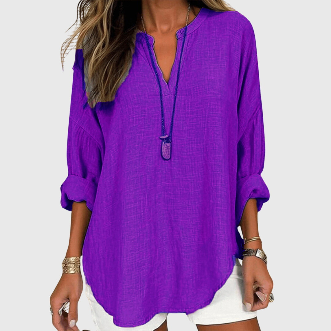 Flowy Beach Shirt Women Round Neck Long Sleeve Casual