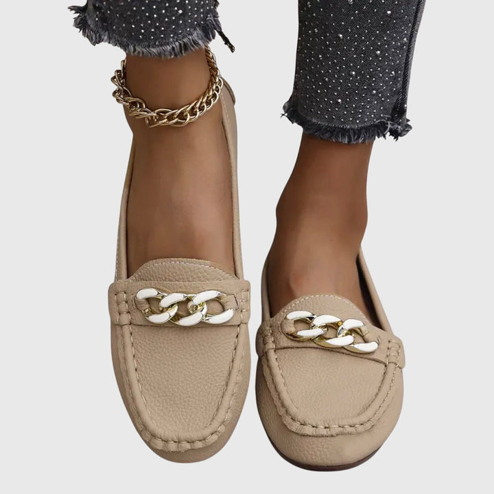 Gold Chain Loafers Women Cushioned Anti-Slip Elegant