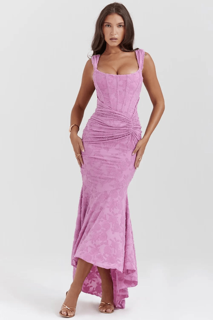Rose Print Georgette Maxi Dress Cupped Lined