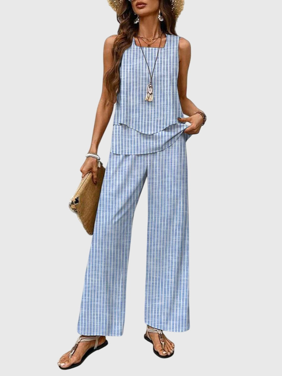 2-Piece Summer Set Women Square Neck Plant Print Loose