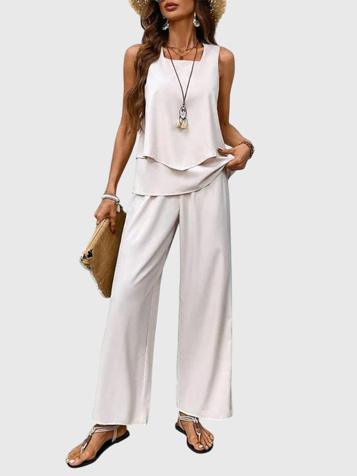 2-Piece Summer Set Women Square Neck Plant Print Loose